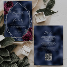 Hochzeit des QR-Codes für Navy Blue Burgundy Silve
