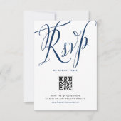 Hochzeit des QR-Codes für Navy Blue Rustic Calligr RSVP Karte (Vorderseite)