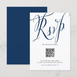 Hochzeit des QR-Codes für Navy Blue Rustic Calligr RSVP Karte