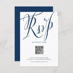 Hochzeit des QR-Codes für Navy Blue Rustic Calligr RSVP Karte