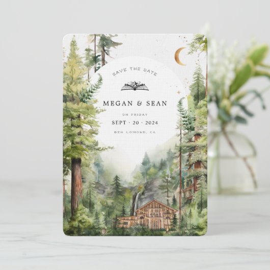 Hochzeit des Rustikalen Waldes | SAVE THE DATE (Stehend Vorderseite)