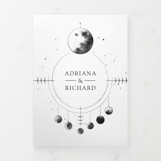 Hochzeit des Schwarz-weißen Crescent Moon Dreifach Gefaltete Einladung (Cover)