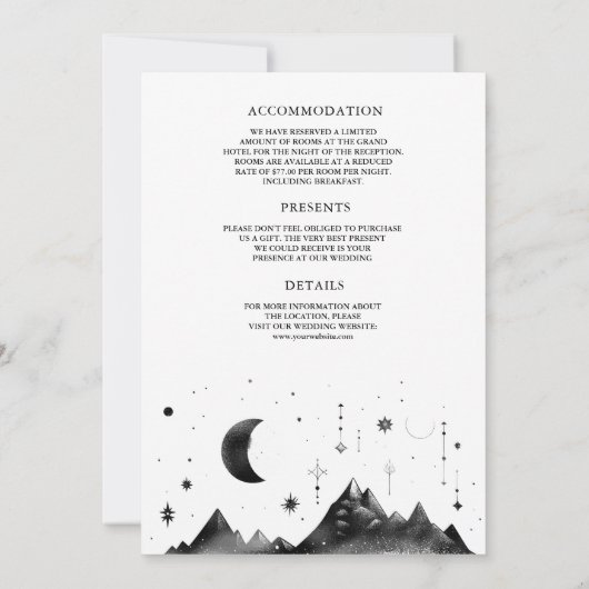 Hochzeit des Schwarz-weißen Crescent Moon Einladung (Rückseite)