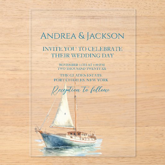 Hochzeit des Segelbootes Acryleinladungen (Vorderseite)