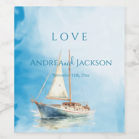 Hochzeit des Segelbootes Weinetikett (Einzelnes Label)