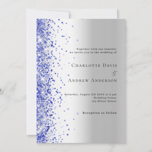Hochzeit des Silberblauen Glitzer Einladung (Vorderseite)