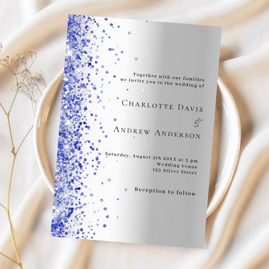 Hochzeit des Silberblauen Glitzer Einladung