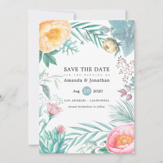 Hochzeit des tropischen Florenstrands Save The Date (Vorderseite)