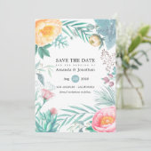 Hochzeit des tropischen Florenstrands Save The Date (Stehend Vorderseite)