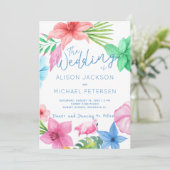 Hochzeit des tropischen Kranzes in Strandpink Einladung (Stehend Vorderseite)