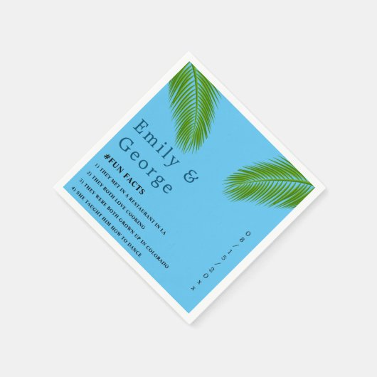 Hochzeit des tropischen Palmenblätters am blauen K Serviette (Ecke)