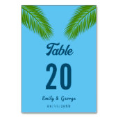 Hochzeit des tropischen Palmenblätters am blauen K Tischnummer (Rückseite)