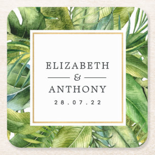 Hochzeit des tropischen Sommers mit Wasserfarbe Rechteckiger Pappuntersetzer