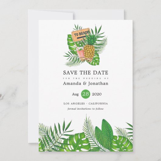 Hochzeit des tropischen Sommers mit Wasserfarbe Save The Date (Vorderseite)
