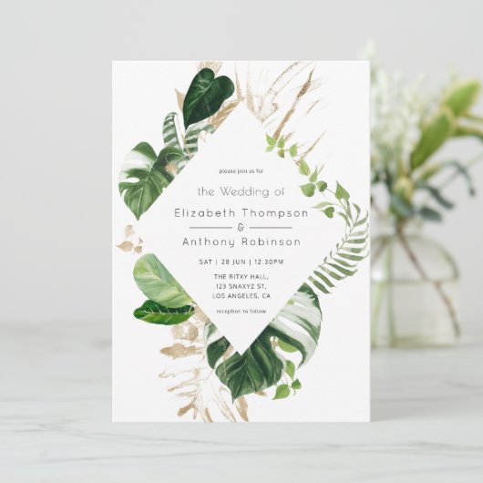 Hochzeit des tropischen Strandes Einladung (Stehend Vorderseite)