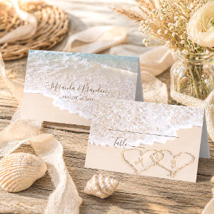 Hochzeit des tropischen Strandes mit blauem Ozean Platzkarte