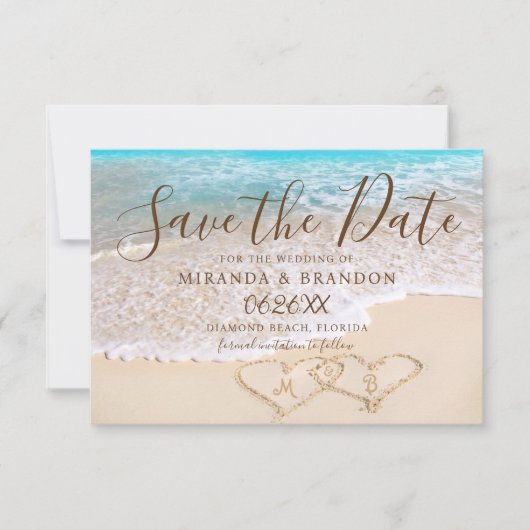 Hochzeit des tropischen Strandes mit blauem Ozean Save The Date (Vorderseite)