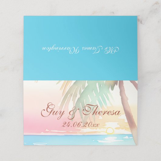 Hochzeit des tropischen Strandes Platzkarte (Außenseite Aufgefaltet)