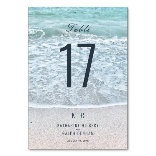 Hochzeit des Türkisblauen Ozeans Tischnummer (Vorderseite)