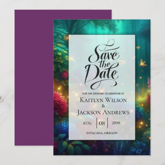 Hochzeit des verzauberten Waldes von strahlenden J Save The Date (Vorne/Hinten)