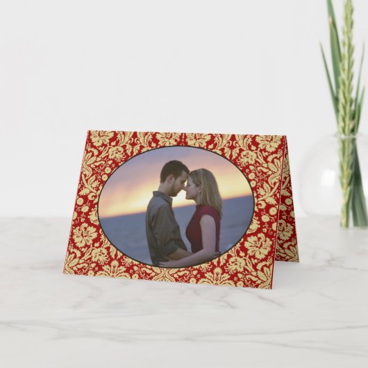 Hochzeit des viktorianischen Fotos Red and Tan Flo Einladung (Vorderseite)