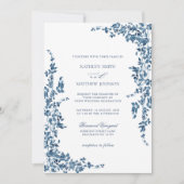 Hochzeit des Vintagen Blumengartens Navy Classic Einladung (Vorderseite)