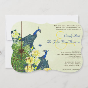 Hochzeit des Vintagen Pfauenvogelkäfers Navy & Yel Einladung