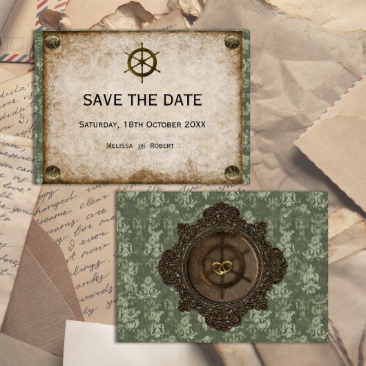 Hochzeit des Vintagen Schiffsrads Save The Date