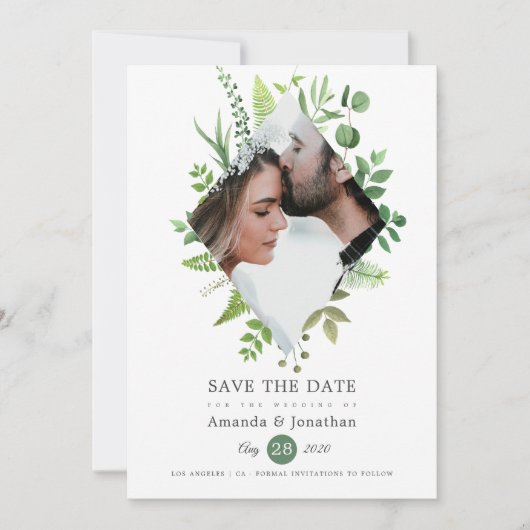 Hochzeit des Wald-Fotos Watercolor Save The Date (Vorderseite)