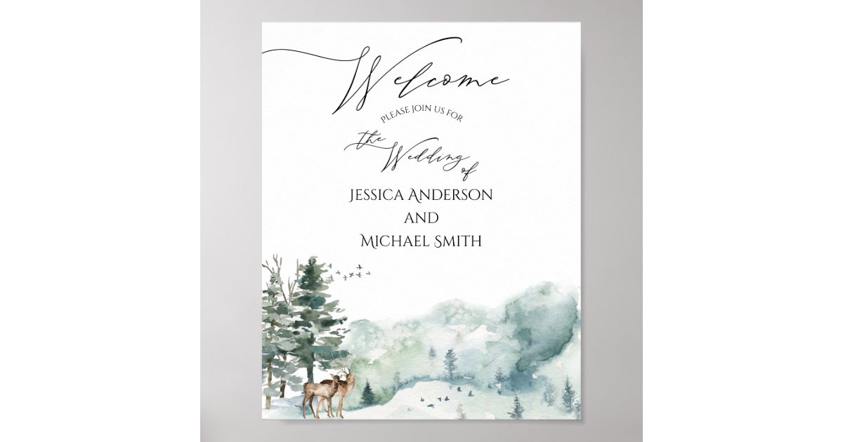 Hochzeit des Waldes Watercolor Willkommen Poster Zazzle.de