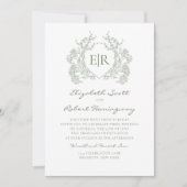 Hochzeit des Wappen mit botanischem Sage Green Flo Einladung (Vorderseite)