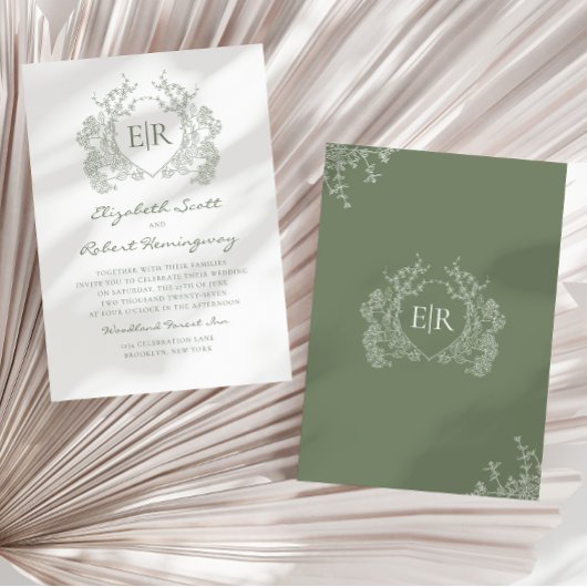 Hochzeit des Wappen mit botanischem Sage Green Flo Einladung