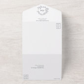 Hochzeit des Wappen Mongram Blue Leafy All In One Einladung (Außenbereich)