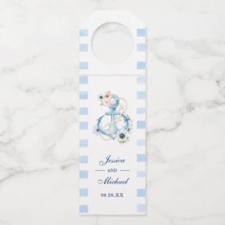 Hochzeit des Wasserfarben-Ankerstrands Flaschenanhänger