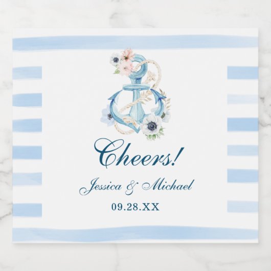 Hochzeit des Wasserfarben-Ankerstrands Schaumweinetikett (Einzelnes Label)