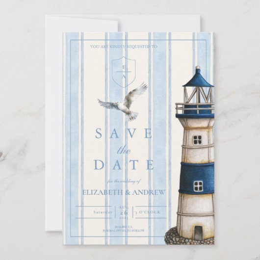 Hochzeit des Wasserfarben-Leuchtturms Save The Date (Vorderseite)