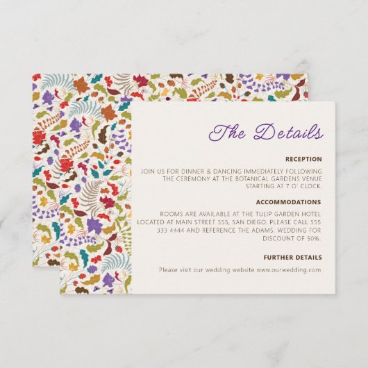 Hochzeit des Wildgartens Rose Woods Exotic Flower Begleitkarte (Vorne/Hinten)