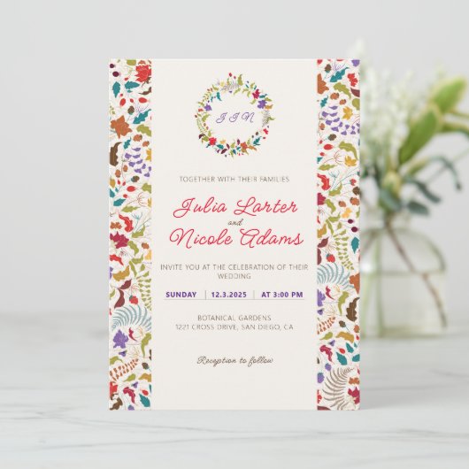 Hochzeit des Wildgartens Rose Woods Exotic Flower Einladung (Stehend Vorderseite)