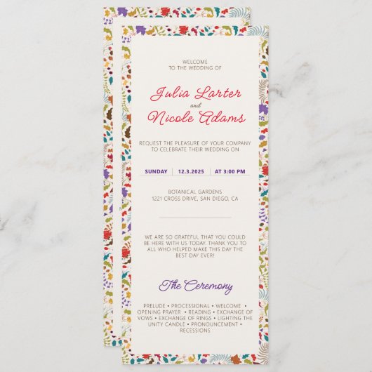 Hochzeit des Wildgartens Rose Woods Exotic Flower  Programm (Vorne/Hinten)