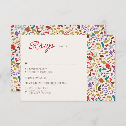 Hochzeit des Wildgartens Rose Woods Exotic Flower RSVP Karte (Vorne/Hinten)