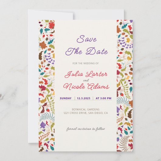 Hochzeit des Wildgartens Rose Woods Exotic Flower Save The Date (Vorderseite)
