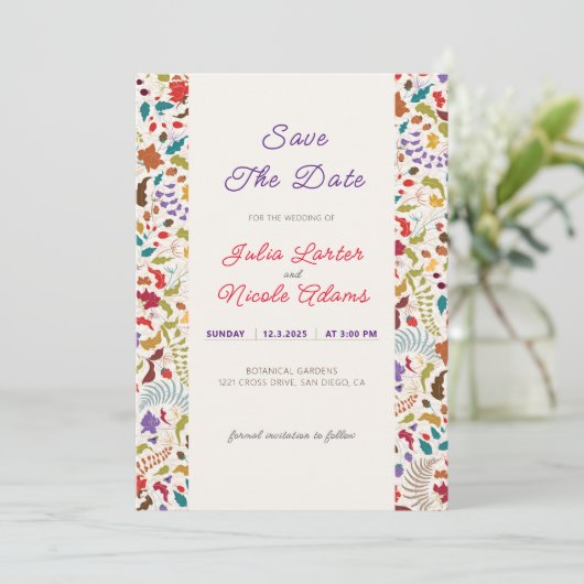 Hochzeit des Wildgartens Rose Woods Exotic Flower Save The Date (Stehend Vorderseite)
