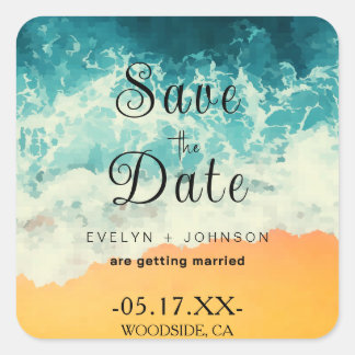 Hochzeit des zeitgenössischen Sommers Ocean Beach Quadratischer Aufkleber