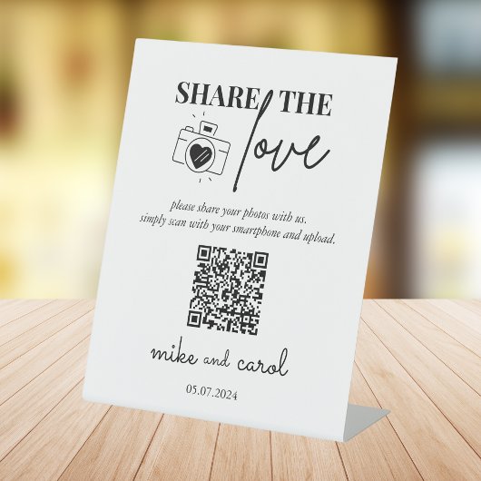 Hochzeit die Liebe teilen | Foto Sharing QR Code Sockelschild