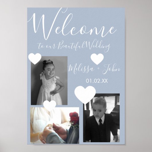 Hochzeit drei Foto Collage Script und Herz Post Poster (Vorne)
