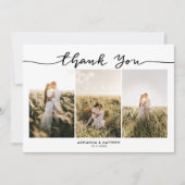 Hochzeit drei Fotos Elegant Vielen Dank, Script Dankeskarte (Vorderseite)