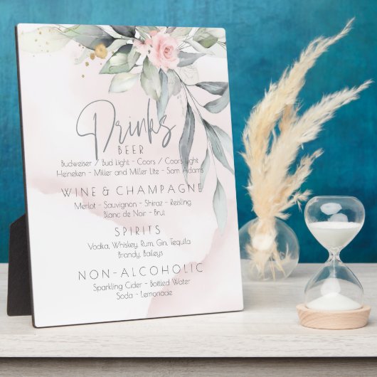 Hochzeit | Drinks Menü BOHO Foliage Rosa Rose Fotoplatte (Seite)