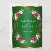 Hochzeit Dunkelgrüne goldrosa rote Blume Klassisch Einladung (Rückseite)