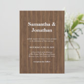 Hochzeit dunkles Holz einfach Einladung (Stehend Vorderseite)