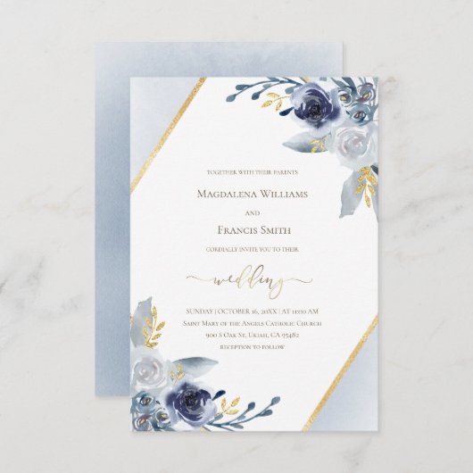 Hochzeit ・ dustig blaue Aquarellrahmen für Blume Einladung (Vorne/Hinten)